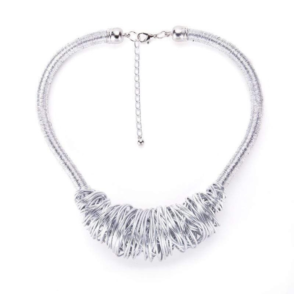 Womens Silver Wire‎ Wrapped Statement Necklace